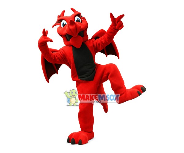 Cheering Celebrating Red Dragon Mascot Costume Cheering Celebrating Red Dragon Mascot Costume