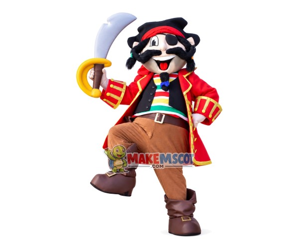 Crazy Pirate Holding Sword Mascot Costume Crazy Pirate Holding Sword Mascot Costume