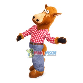 Casual Horse In Red Plaid Shirt Mascot Costume Casual Horse In Red Plaid Shirt Mascot Costume