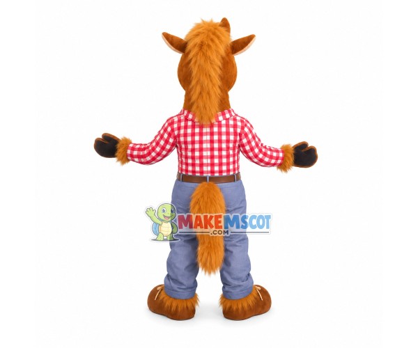 Casual Horse In Red Plaid Shirt Mascot Costume Casual Horse In Red Plaid Shirt Mascot Costume