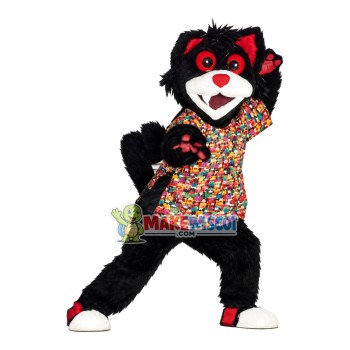 Black Cat Wearing Full Print Shirt Mascot Costume