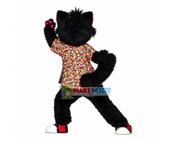 Black Cat Wearing Full Print Shirt Mascot Costume Black Cat Wearing Full Print Shirt Mascot Costume
