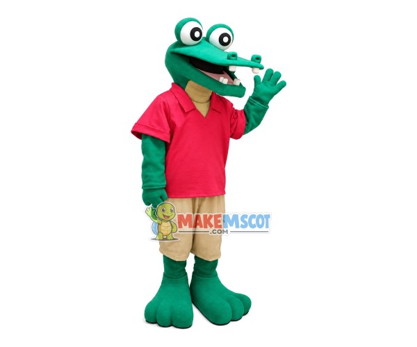 Principal Alligator Wearing Polo Shirt Mascot Costume