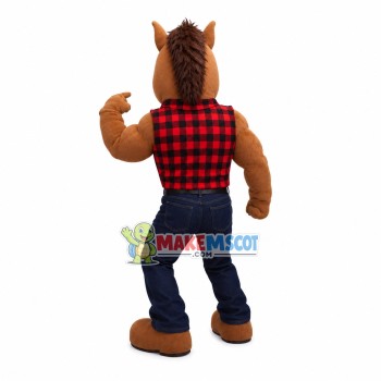 Muscular Horse In Red Plaid Vest Mascot Costume Muscular Horse In Red Plaid Vest Mascot Costume