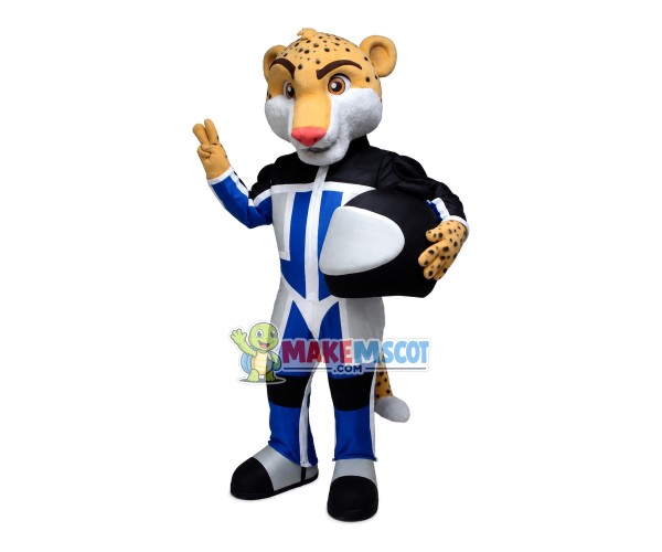 Racer Leopard Winning The Race Mascot Costume Racer Leopard Winning The Race Mascot Costume