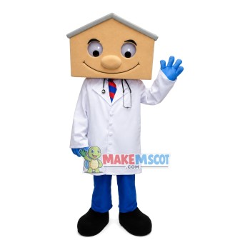 Surgeon With House Head Mascot Cartoon Costume Surgeon With House Head Mascot Cartoon Costume