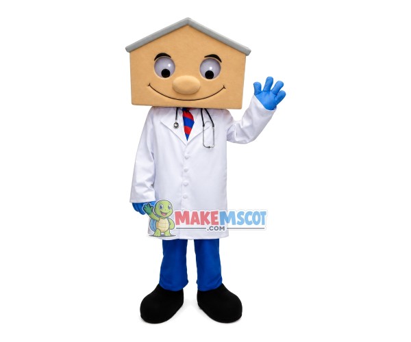 Surgeon With House Head Mascot Cartoon Costume