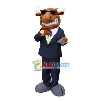 Rich Bull Boss Wearing Gold Watch Mascot Costume