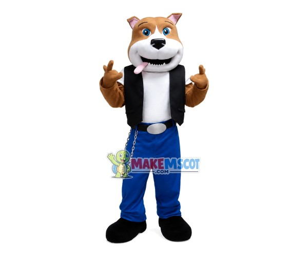 Cool Rock Dog In Chain Pants Mascot Costume Cool Rock Dog In Chain Pants Mascot Costume