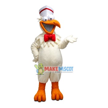 Soft Beige Chicken With Bow Mascot Costume
