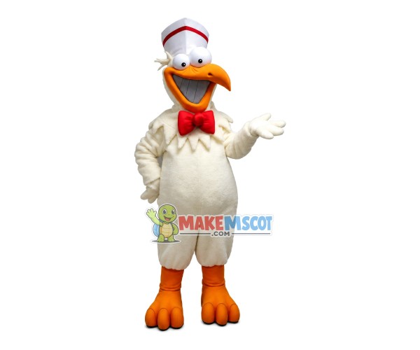 Soft Beige Chicken With Bow Mascot Costume Soft Beige Chicken With Bow Mascot Costume