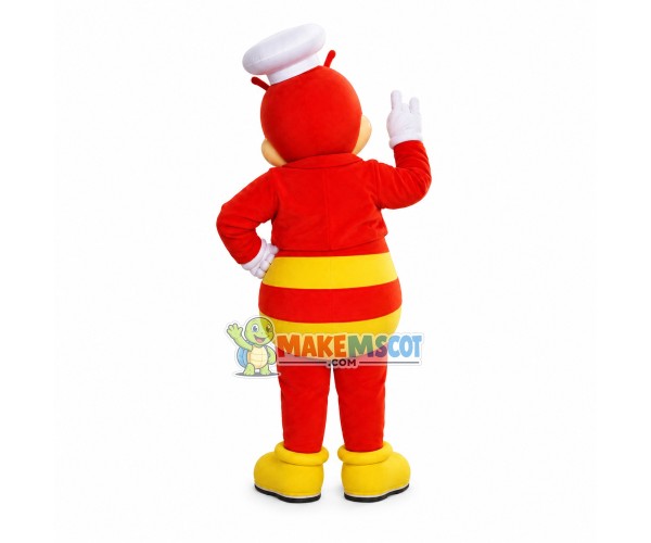 Thoughtful Restaurant Receptionist Red Bee Mascot Costume Thoughtful Restaurant Receptionist Red Bee Mascot Costume