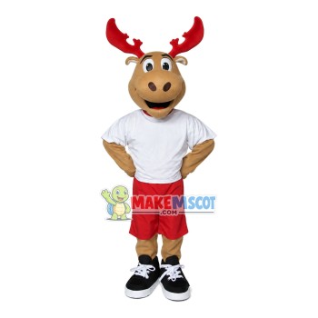 Athlete Elk With Red Antlers Mascot Costume Athlete Elk With Red Antlers Mascot Costume