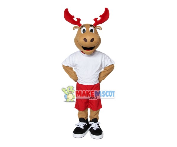 Athlete Elk With Red Antlers Mascot Costume Athlete Elk With Red Antlers Mascot Costume