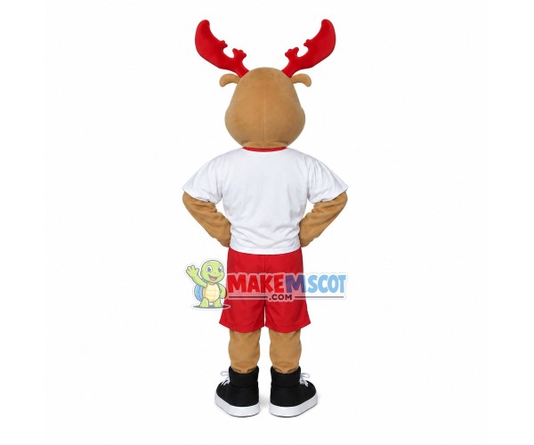 Athlete Elk With Red Antlers Mascot Costume Athlete Elk With Red Antlers Mascot Costume