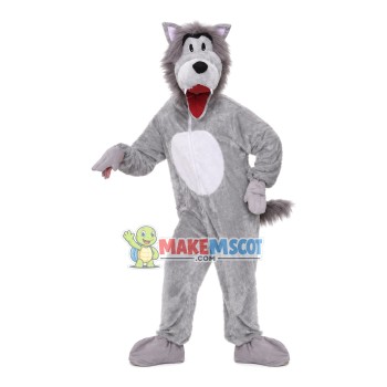 Thin Gray Wolf With Open Mouth Mascot Costume Thin Gray Wolf With Open Mouth Mascot Costume