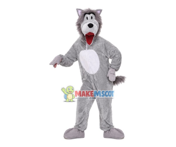 Thin Gray Wolf With Open Mouth Mascot Costume Thin Gray Wolf With Open Mouth Mascot Costume