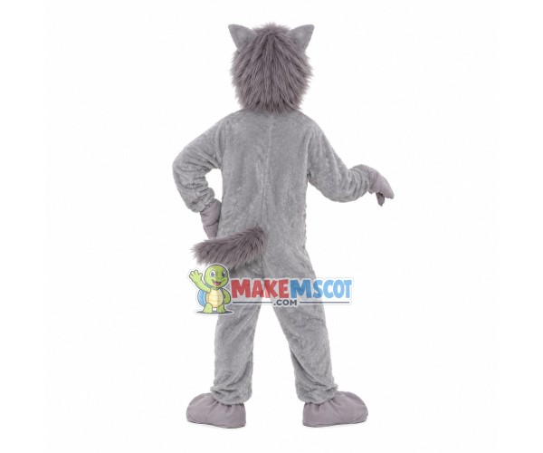 Thin Gray Wolf With Open Mouth Mascot Costume