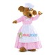 Maid Dog In Pink Plaid Dress Mascot Costume Maid Dog In Pink Plaid Dress Mascot Costume