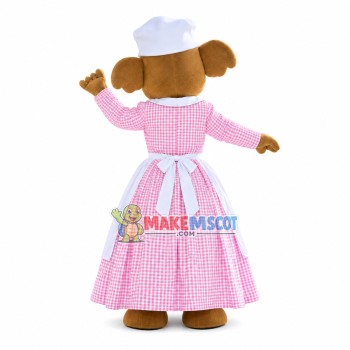 Maid Dog In Pink Plaid Dress Mascot Costume Maid Dog In Pink Plaid Dress Mascot Costume