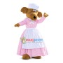 Maid Dog In Pink Plaid Dress Mascot Costume