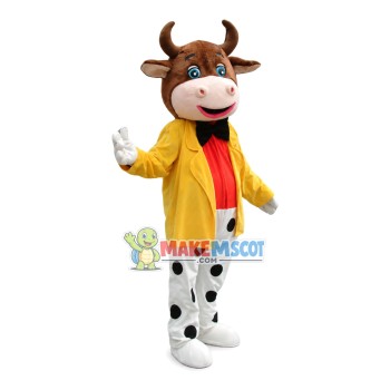 Spotted Cow In the Cardigan Jacket Mascot Costume