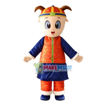 Blessing Doll Wearing Thick Padded Jacket Mascot Costume