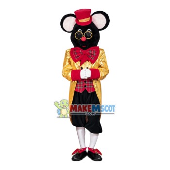 Mouse Butler In Golden Tuxedo Mascot Costume