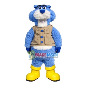 Plush Blue Tiger With Outdoor Vest Mascot Costume