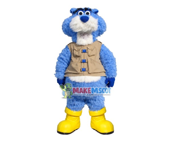 Plush Blue Tiger With Outdoor Vest Mascot Costume Plush Blue Tiger With Outdoor Vest Mascot Costume