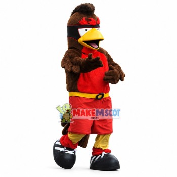 Adult Powerful Eagle In Overalls Mascot Costume Adult Powerful Eagle In Overalls Mascot Costume