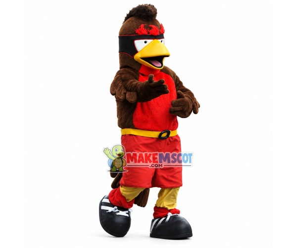 Adult Powerful Eagle In Overalls Mascot Costume Adult Powerful Eagle In Overalls Mascot Costume