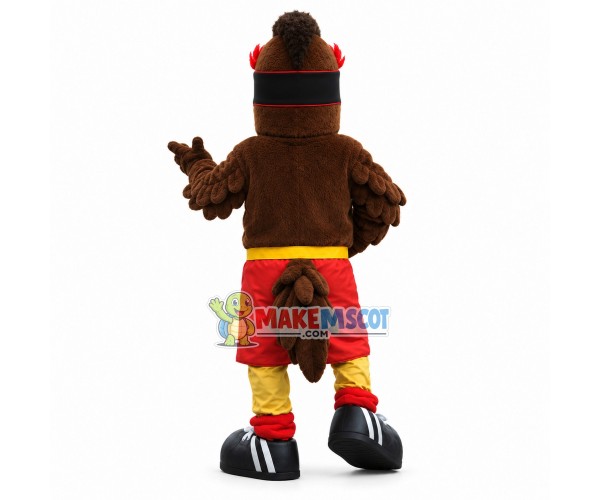 Adult Powerful Eagle In Overalls Mascot Costume Adult Powerful Eagle In Overalls Mascot Costume