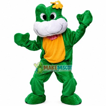 Big Faced Adult Frog With Flower Mascot Costume Big Faced Adult Frog With Flower Mascot Costume