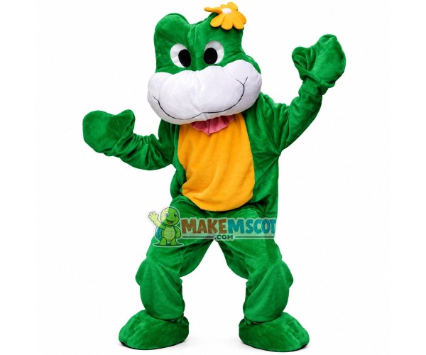 Big Faced Adult Frog With Flower Mascot Costume Big Faced Adult Frog With Flower Mascot Costume