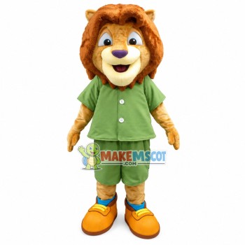 Amiable Baby Lion In The Green Suit Mascot Costume Amiable Baby Lion In The Green Suit Mascot Costume