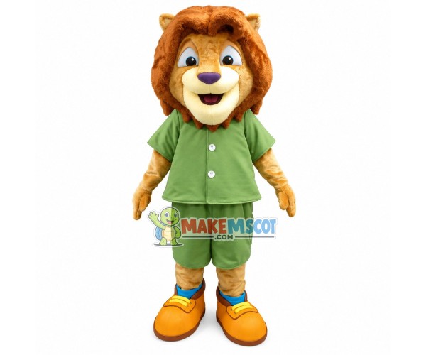 Amiable Baby Lion In The Green Suit Mascot Costume Amiable Baby Lion In The Green Suit Mascot Costume