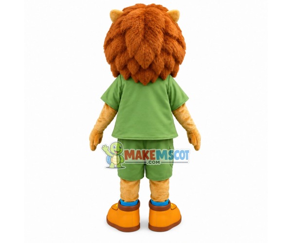Amiable Baby Lion In The Green Suit Mascot Costume Amiable Baby Lion In The Green Suit Mascot Costume