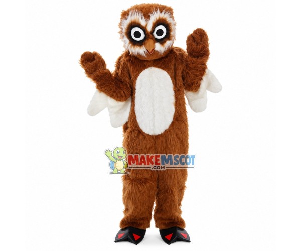 Adult Hairy Owl With White Wings Mascot Costume