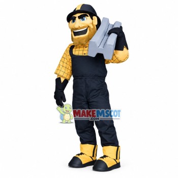 Blue-eyed Worker Carrying Brick Mascot Costume