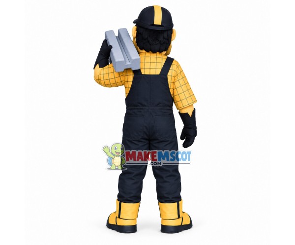 Blue-eyed Worker Carrying Brick Mascot Costume Blue-eyed Worker Carrying Brick Mascot Costume