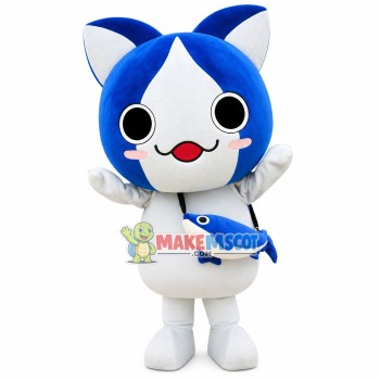 Bright Cartoon Cat Carrying Fish Bag Mascot Costume Bright Cartoon Cat Carrying Fish Bag Mascot Costume