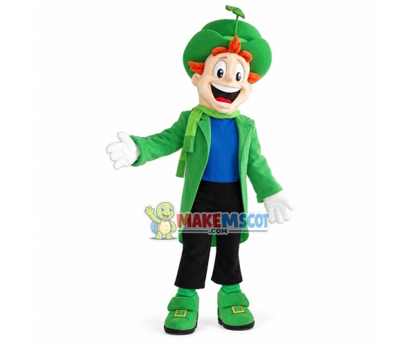 Cheerful Man Wearing Green Windbreaker Mascot Costume Cheerful Man Wearing Green Windbreaker Mascot Costume