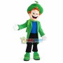 Cheerful Man Wearing Green Windbreaker Mascot Costume