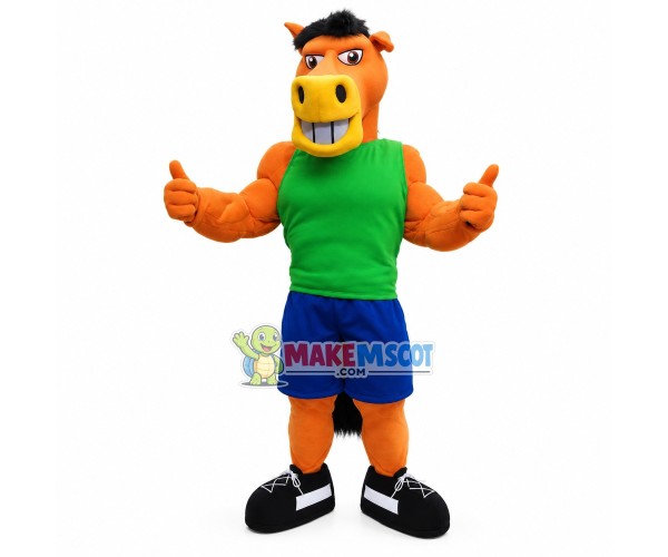 Positive Energy Orange Muscle Horse Mascot Costume Positive Energy Orange Muscle Horse Mascot Costume