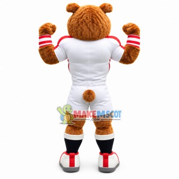 Brown Bear With Strong Chest Muscles Mascot Costume Brown Bear With Strong Chest Muscles Mascot Costume