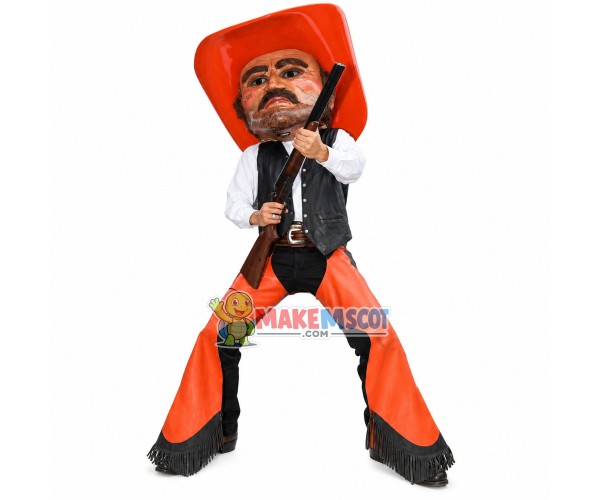 Western Cowboy Holding Shotgun Mascot Costume Western Cowboy Holding Shotgun Mascot Costume