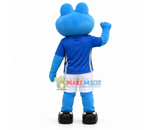 Elated The Blue Big Mouth Frog Mascot Costume Elated The Blue Big Mouth Frog Mascot Costume