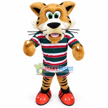 Green-eyed Little Tiger In Striped Suit Mascot Costume Green-eyed Little Tiger In Striped Suit Mascot Costume