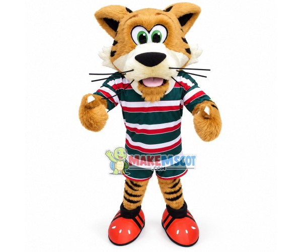 Green-eyed Little Tiger In Striped Suit Mascot Costume Green-eyed Little Tiger In Striped Suit Mascot Costume